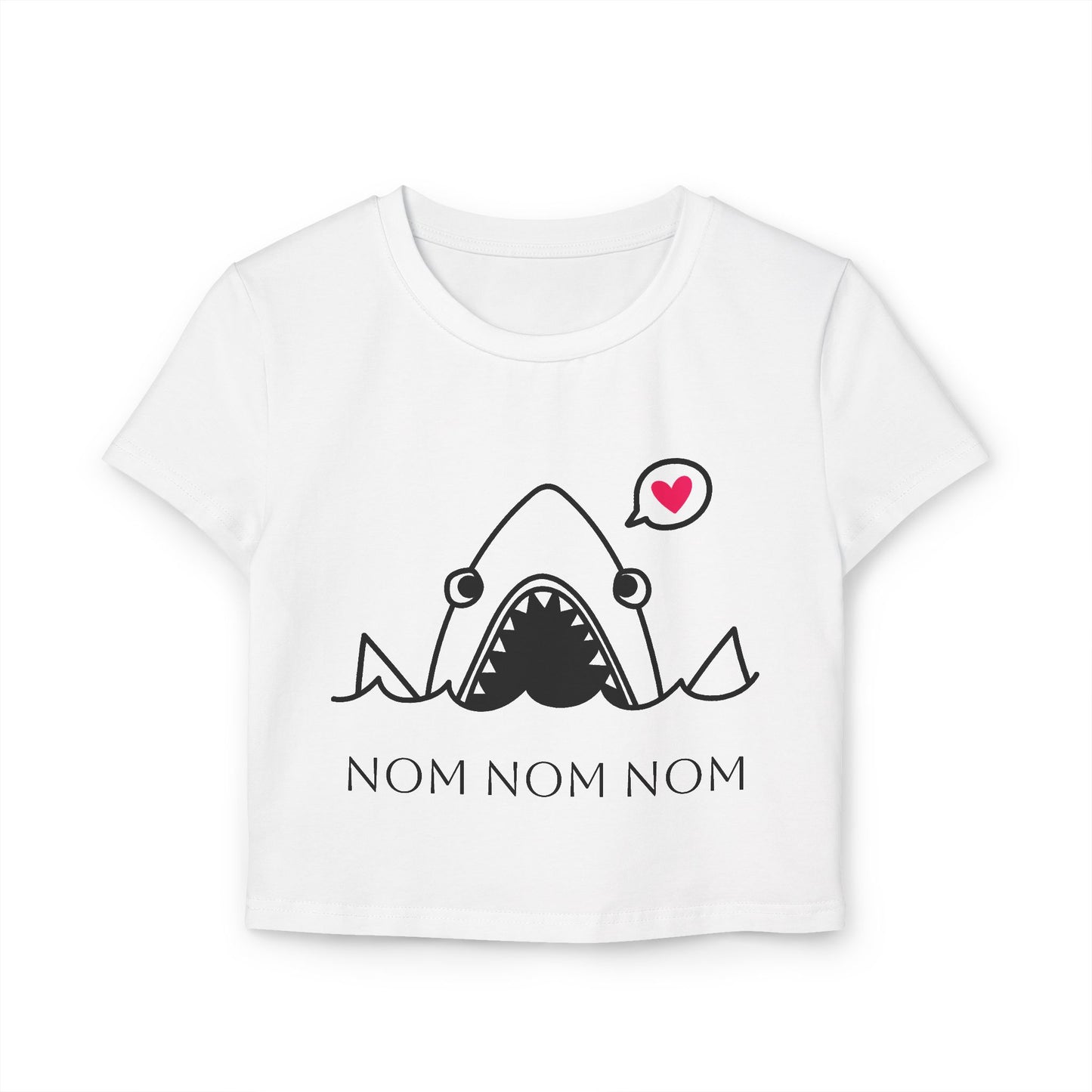 Cute Shark Graphic Women's Baby Tee – 'Nom Nom Nom' Design