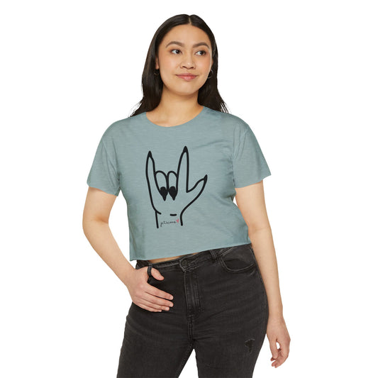 Cute Women's Festival Crop Top - 'I Love You' Hand Design