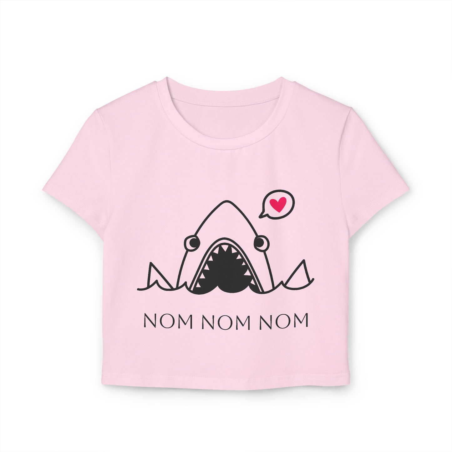 Cute Shark Graphic Women's Baby Tee – 'Nom Nom Nom' Design