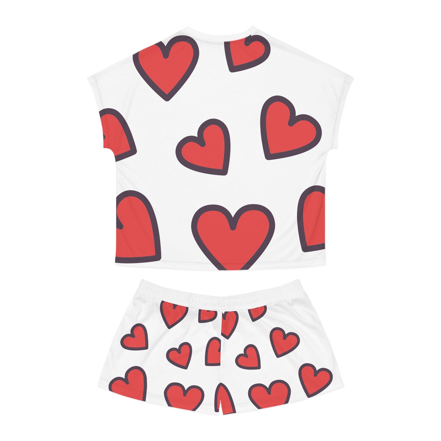 Cute Heart Women's Short Pajama Set - 'Je t'aime' Design for Cozy Nights