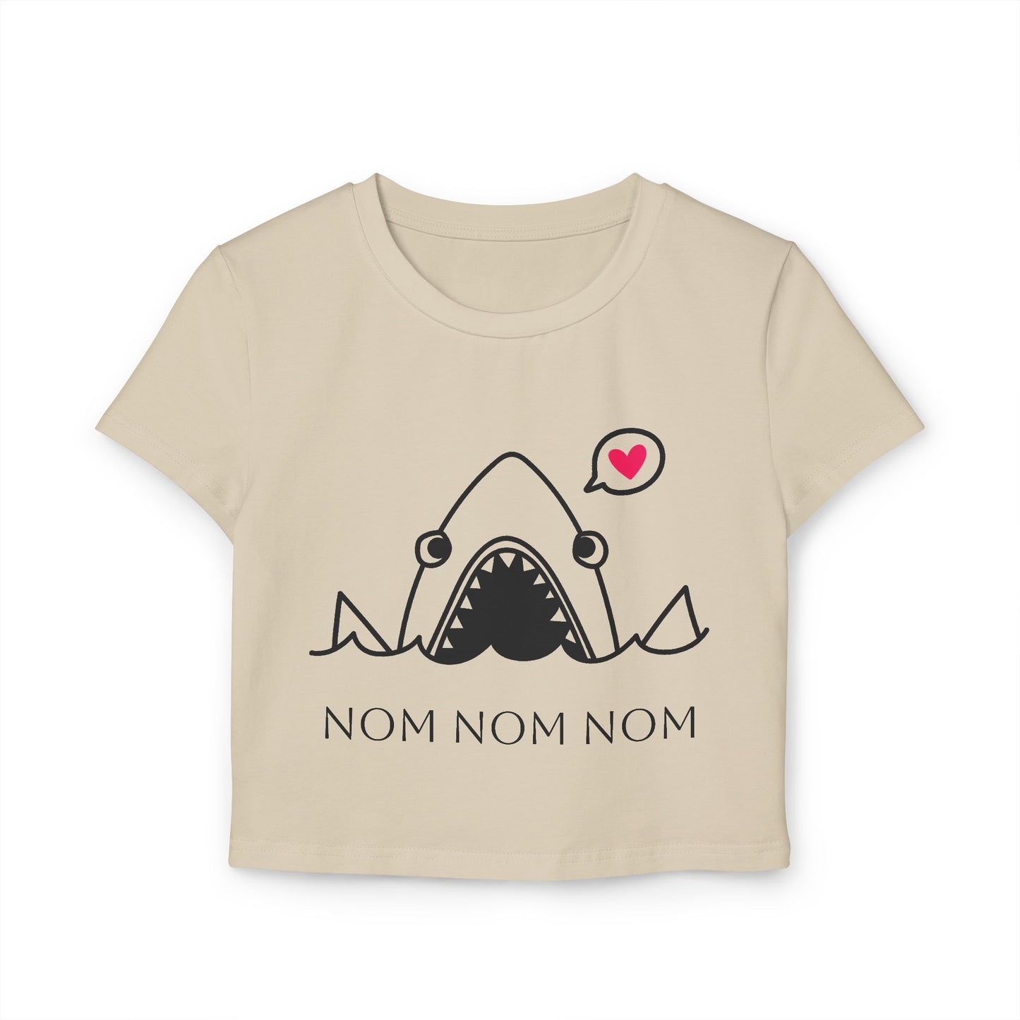 Cute Shark Graphic Women's Baby Tee – 'Nom Nom Nom' Design