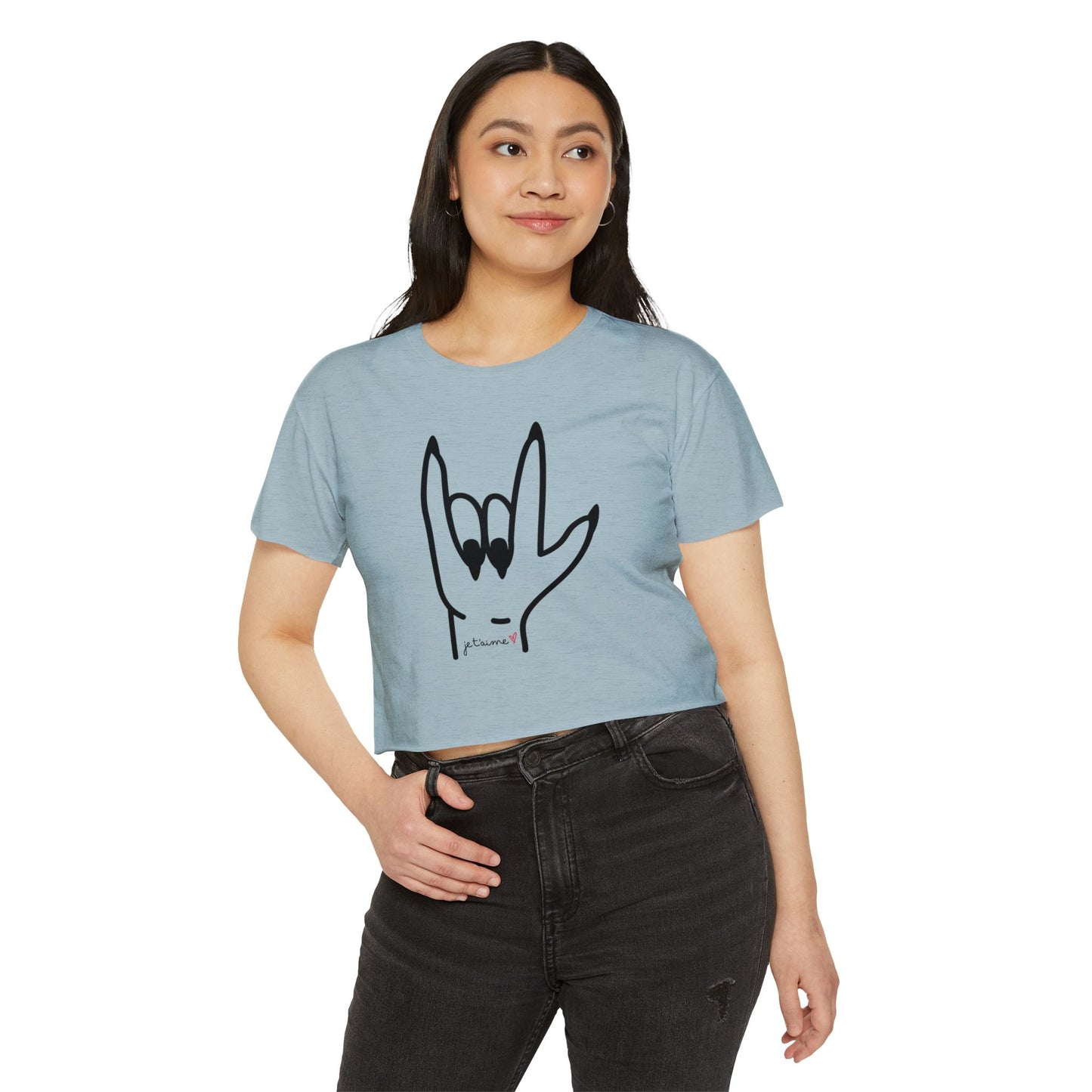 Cute Women's Festival Crop Top - 'I Love You' Hand Design