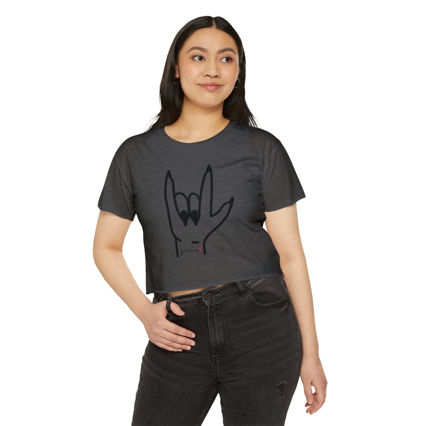 Cute Women's Festival Crop Top - 'I Love You' Hand Design